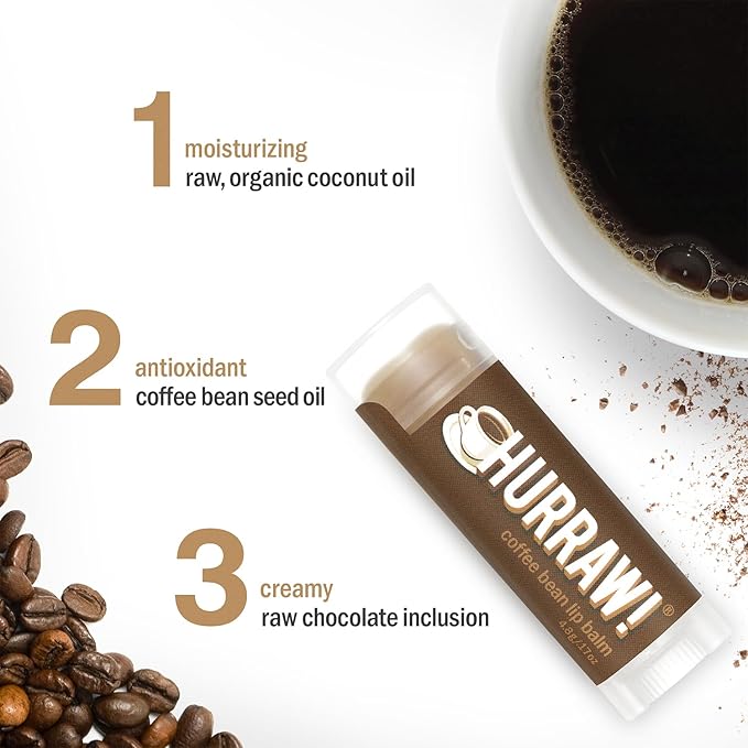 Hurraw! Coffee Bean Lip Balm, 2 Pack: Organic, Certified Vegan, Cruelty and Gluten Free. Non-GMO, 100% Natural Ingredients. Bee, Shea, Soy and Palm Free. Made in USA-GlimoraGlow