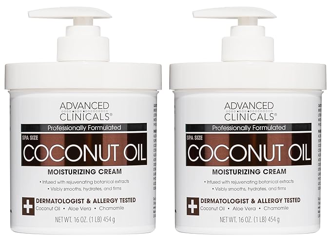 Advanced Clinicals Coconut Oil Body Cream For Women & Men | Hydrating Coconut Lotion For Extremely Dry Skin | Visible Anti Aging Body Butter Skin Care Balm Moisturizer For Hand, Heel, Feet, 16oz, 2PC-GlimoraGlow