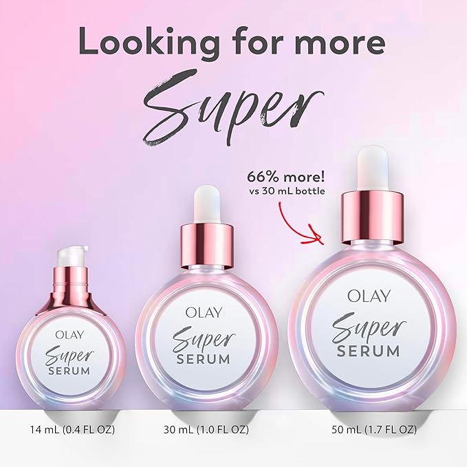 Olay Super Serum - Niacinamide, Vitamin C & E, Collagen Peptide, AHA - 5-in-1 Skin Care Benefits for Face - Healthy Glow, Brightening, Hydrating, Smoothing, Firming, Evens Tone, Anti-Aging, 1.7 Oz-GlimoraGlow