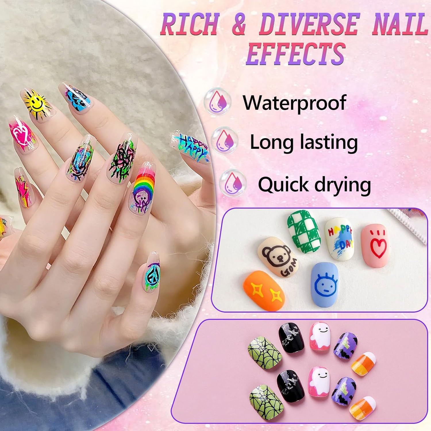 12 Colors Nail Art Pens Set, Nail Art Markers for Gel Nails, Drawing Painting Point Liner Acrylic Painted Pen Kit, Waterproof and Quick-drying Nail for DIY Nails Art Design Manicure Tools-GlimoraGlow