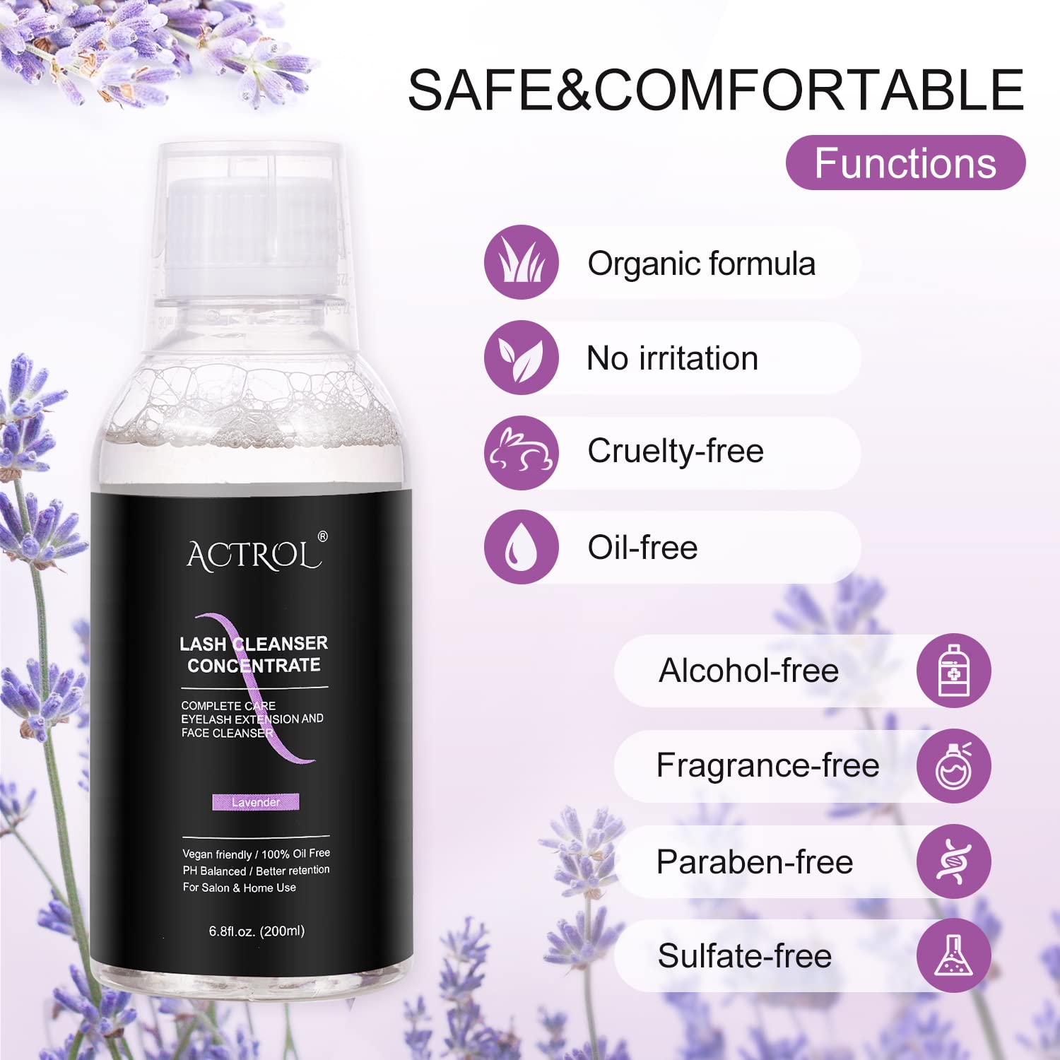 Eyelash Cleanser Concentrate 200ml Lavender Professional Lash Shampoo Foaming Cleanser Lash Wash Concentrate for Extensions Lashes with Salon Home Care-Makes 40 Bottles-GlimoraGlow