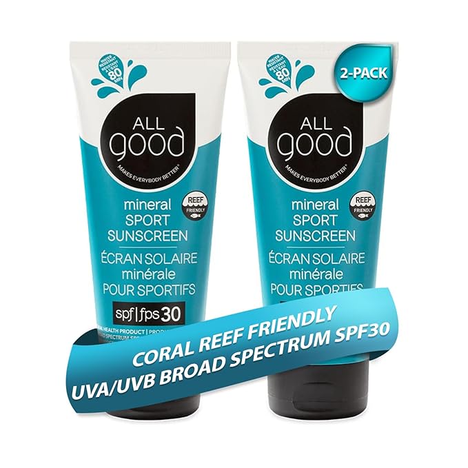 All Good Sunscreen - Sport Mineral Sunscreen Lotion, Reef Friendly, SPF 30+ for Face & Body, Water & Sweat Resistant, 2-pack (3 oz)-GlimoraGlow