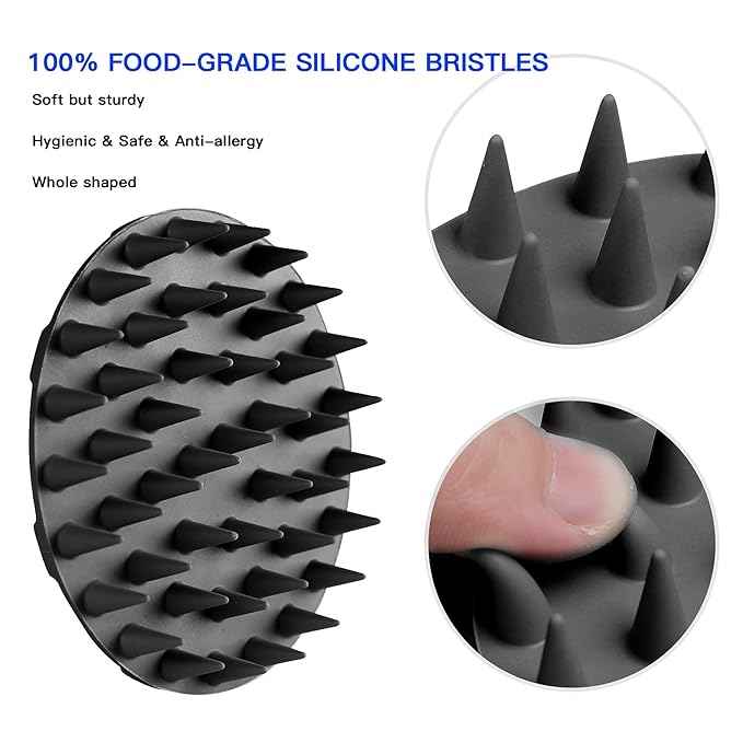 INNERNEED Scalp Massager Shampoo Brush, Wet & Dry Manual Scalp Care Head Scrubber Hair Washing, Soft Silicone Bristles, for Hair Growth, Dandruff Removal (Black+Pink)-GlimoraGlow