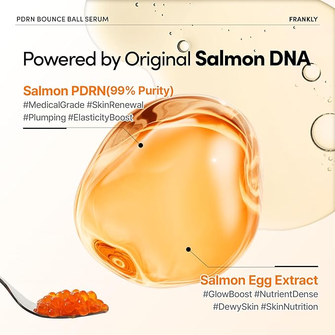 FRANKLY Salmon PDRN Bounce Ball Serum – PDRN Salmon DNA Serum for Plumping, Firming & Glass Skin | Glowing skin Booster | Lightweight, Non-Sticky Korean Skincare | 1.01 fl oz-GlimoraGlow