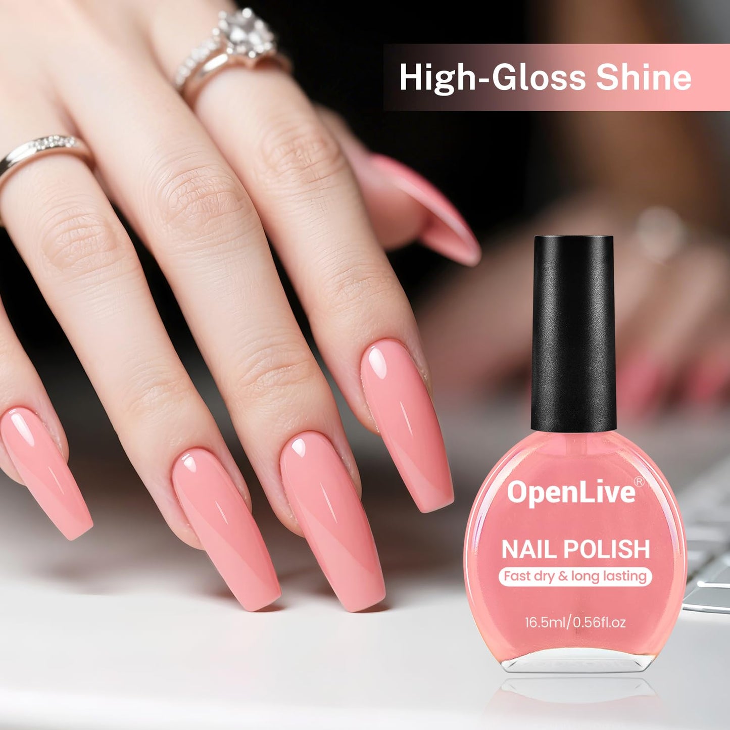 16.5ml Soft Pink Nail Polish Large Volume Quick Dry Nail Polish, Long Lasting Shine, Fingernail Toenail Nail Art DIY Home Travel Nail Art Gift-GlimoraGlow