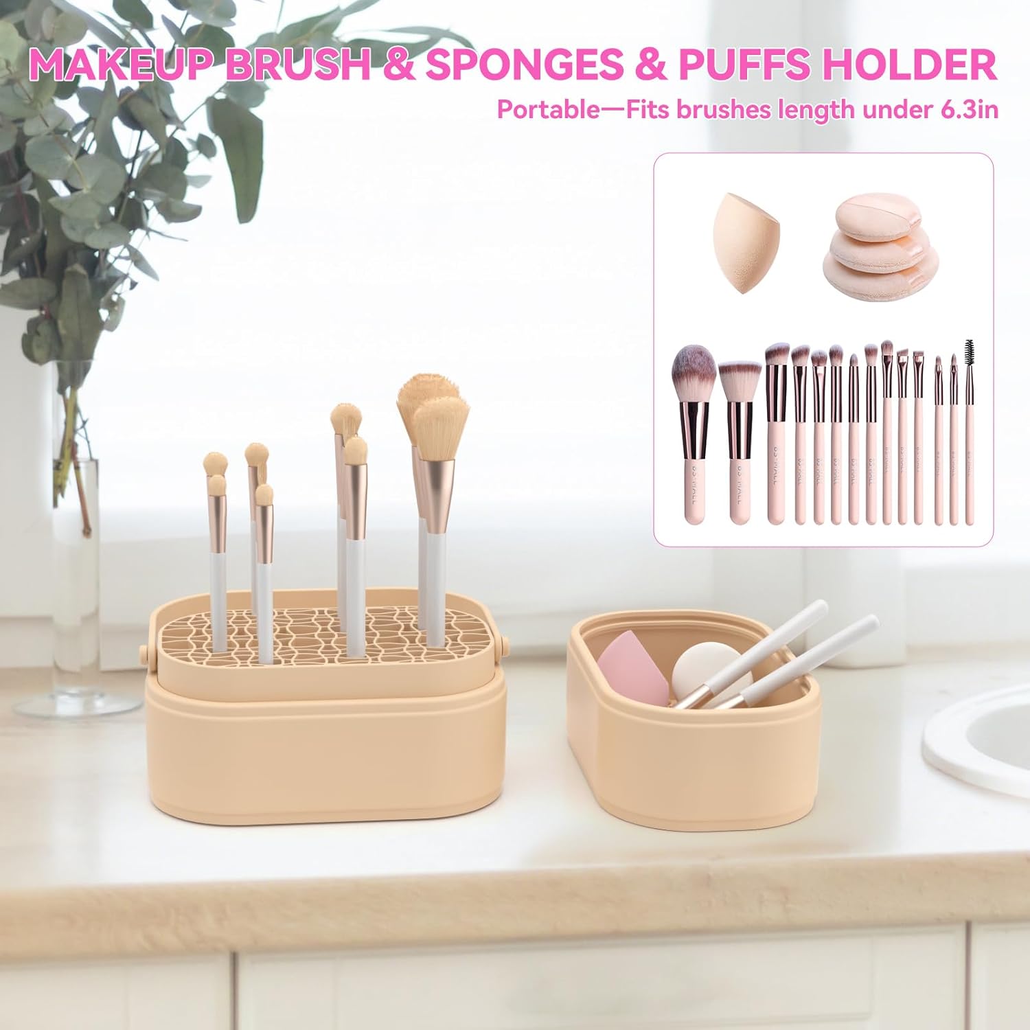 Makeup Brush Cleaner Mat 3 in 1 Makeup Brush Holder Silicone Makeup Brush Drying Rack Make Up Brush Cleaning Bowl Make Up Brush Cleaner Pad Cosmetic Storage Box Cleaning Tool for Sponge Powder Puff-GlimoraGlow