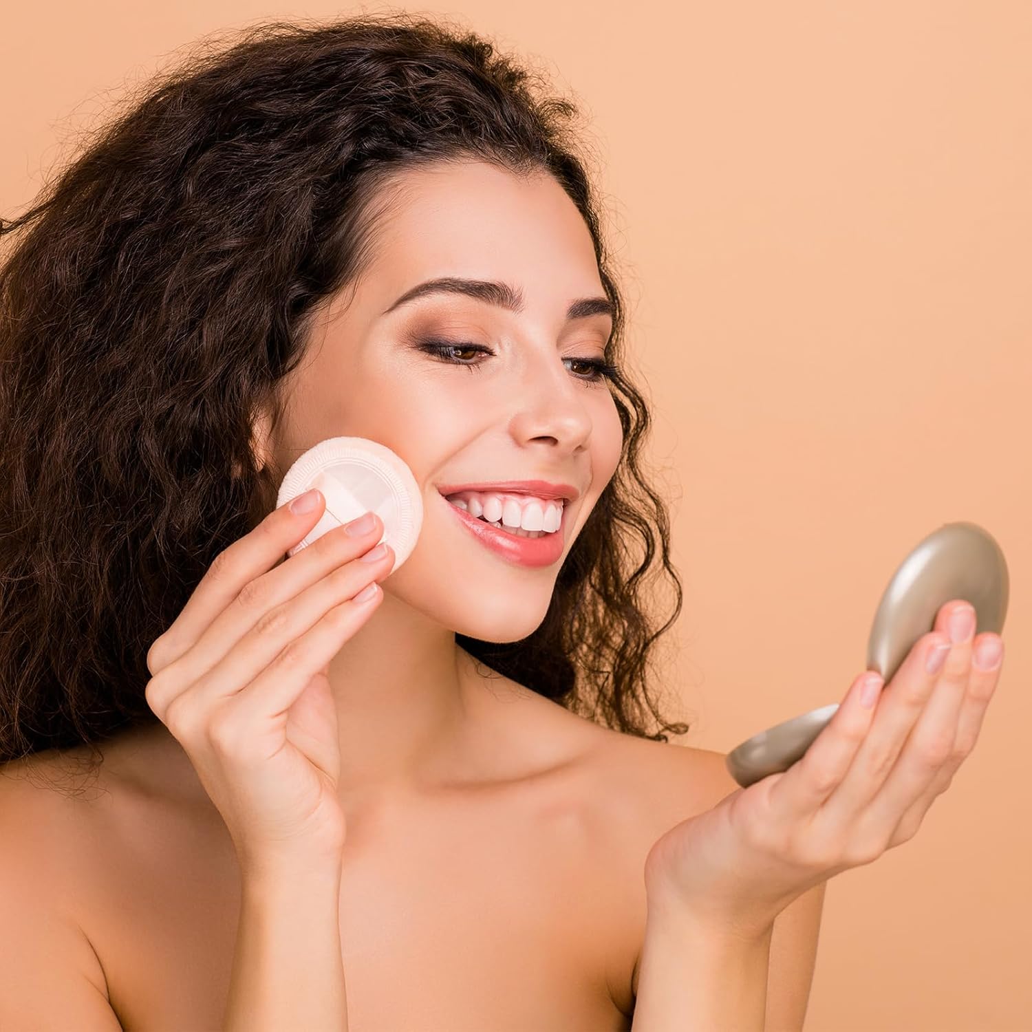 12 Pieces Powder Puffs Cotton Makeup Pads Soft Face Compact Puffs for Loose Setting Pressed Powder, 2.36 Inch (Beige)-GlimoraGlow