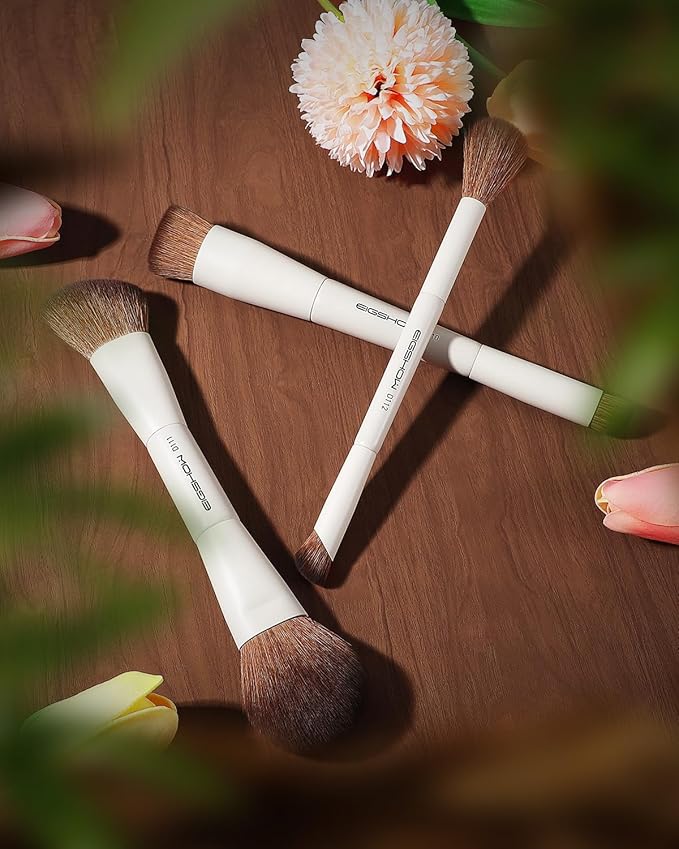 EIGSHOW Makeup Brush Set, 3Pcs Double Ended Face Makeup Brushes for Foundation Powder Contour Highlight Concealer Nose Shadow, Travel Gift Set (Beige)-GlimoraGlow