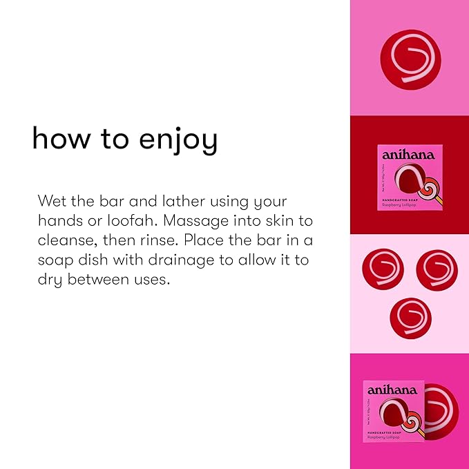 ANIHANA Handcrafted Natural Soap with Coconut Oil, Gentle Cleansing, Paraben Free, Refreshing Raspberry Lollipop Scent, 4.23 oz-GlimoraGlow