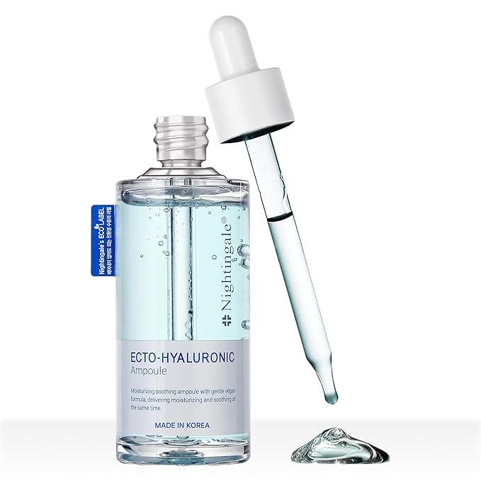 Nightingale Ecto-hyaluronic Ampoule with Hyaluronic Acid, Ectoin, Hydrating Face Serum for Dry Skin, Non-greasy formula, Hypoallergenic, Fragrance & Alcohol Free, Allergen Free, Cruelty Free, Vegan-GlimoraGlow