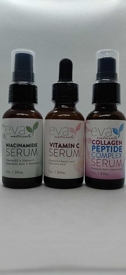 Eva Naturals Firm & Glow Serum Bundle – Vitamin C, Peptide & Niacinamide Serums – Anti-Aging Face Serum Set for Wrinkles, Glow, Pores, Hydration – Collagen Boosting Skin Care Routine-GlimoraGlow