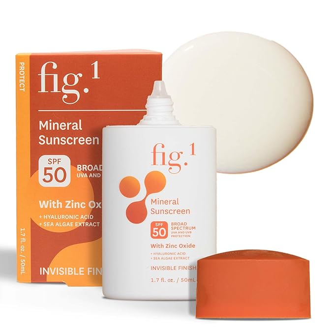 Fig.1 Mineral Sunscreen for Face SPF 50 | Zinc Oxide Face Sunscreen Moisturizer with Hyaluronic Acid & Antioxidant | Broad Spectrum Sun Protection –Fragrance-Free, Lightweight, Invisible Finish, 1.7oz-GlimoraGlow