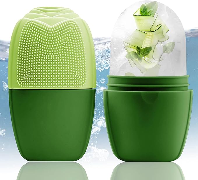 XHJRI Ice Face Roller Massager,Ice Cube Roller for Face, Eyes and Neck Naturally Conditioning and Skin Care,De-Puff Eye Bags,Reduce Migraine Pain,Reusable Massage Silicone Ice Mold (New Green)-GlimoraGlow