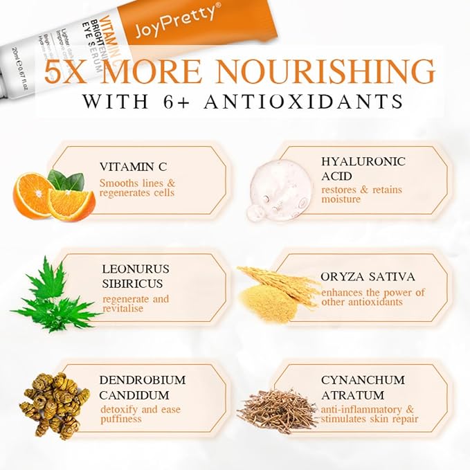 New JoyPretty Vitamin C Brightening Eye Serum,Eye cream,Anti Aging Serum with Vitamin C, Niacinamide and Hyaluronic Acid,Remove for Dark Circles Puffiness Under Eye Bags Fine Line Crow's Feet (2)-GlimoraGlow