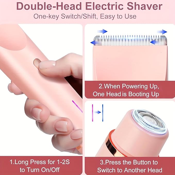 2025 Womens Shaver Dual-Head Bikini Trimmer for Women 2-in-1 Women's Body Shaver USB Charge Waterproof Painless Electric Razors for Silk Skin (Pink)-GlimoraGlow