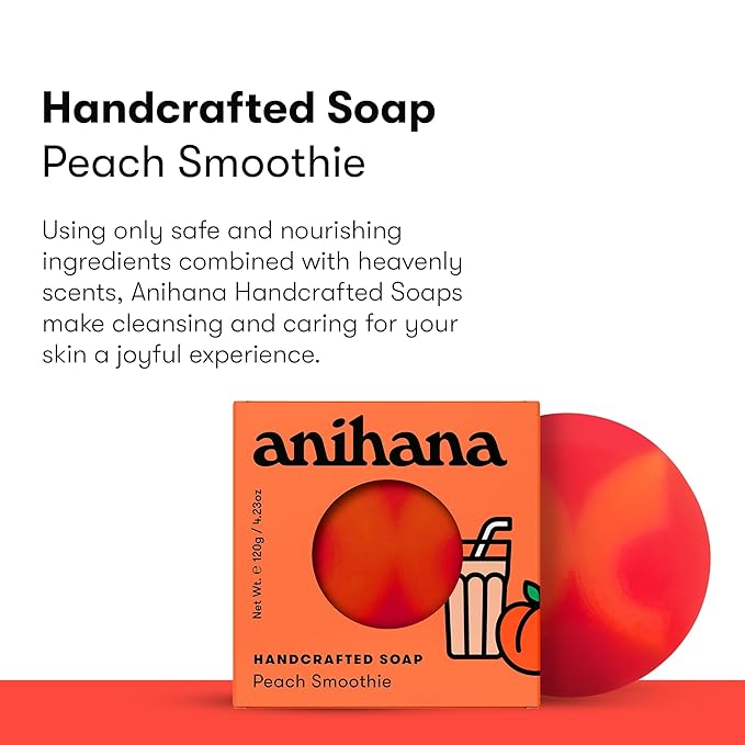 ANIHANA Handcrafted Natural Soap with Coconut Oil, Gentle Cleansing, Paraben Free, Refreshing Peach Smoothie Scent, 4.23 oz-GlimoraGlow