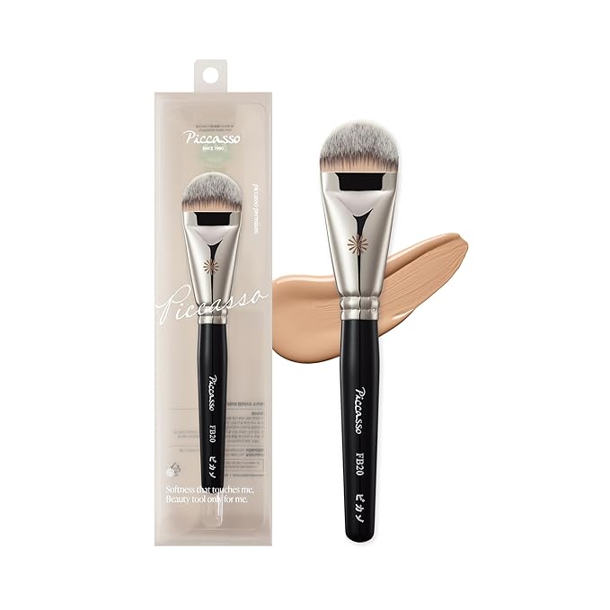 Piccasso FB20 Foundation Brush – Flat Makeup Brush for Liquid & Cream Foundation, Soft Synthetic Bristles for Seamless and High-Coverage Face Makeup, Professional Korean Beauty Tool for Daily Use-GlimoraGlow