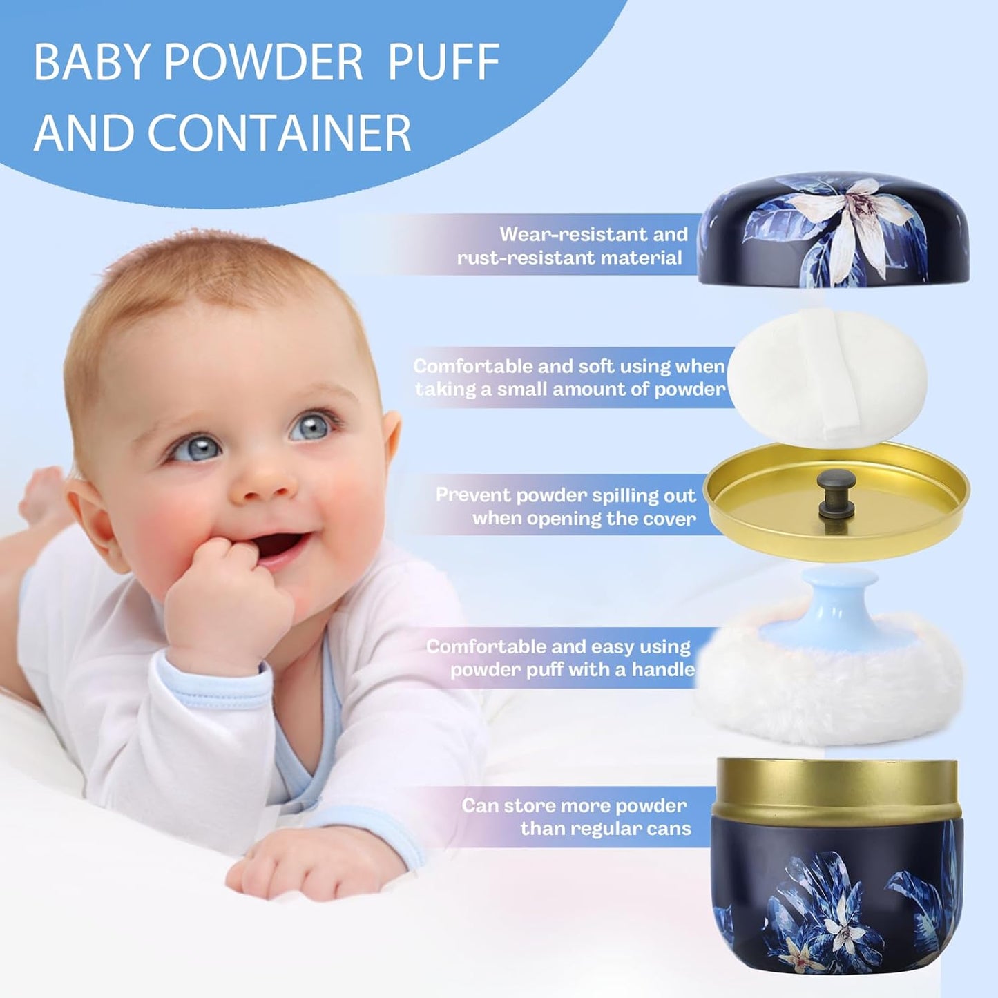 SHIMIDO Body Powder Puff and Container, 3.15" Portable Empty Body Powder Container for Baby Women's Loose Dusting Powder, Powder Case Box with Lids for Bath, Travel and Home Use (Dark Night)-GlimoraGlow