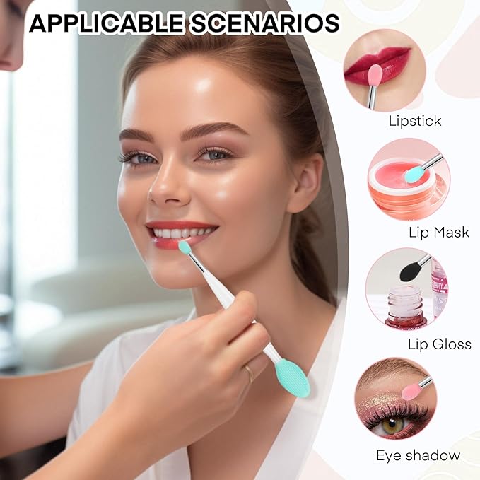 Unaone Lip Scrub Brush - 3 PCS Dual-ended Lip Scrubber Exfoliator and Silicone Lip Brush, 2-in-1 Silicone Lip Scrub Tool Lip Mask Applicator, Gentle Exfoliator & Applicator for Soft-GlimoraGlow