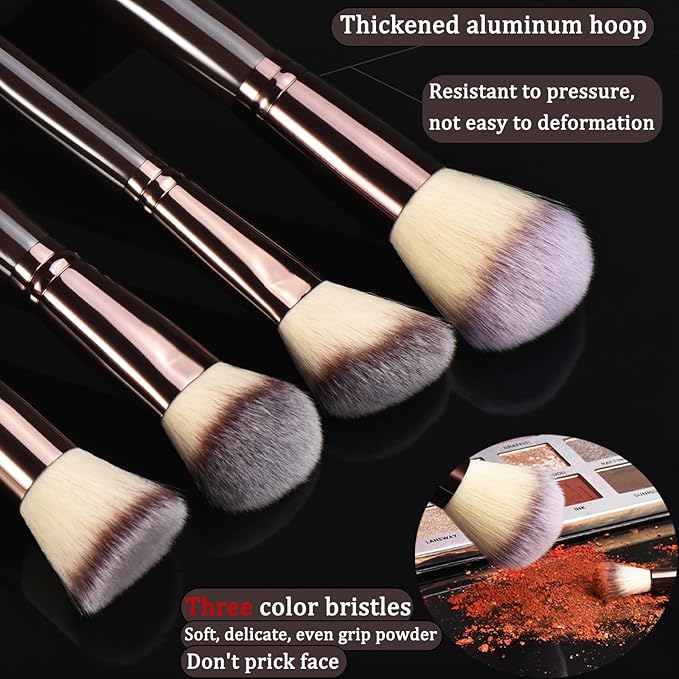 10 Piece Black brown Makeup Brushes - Wooden Handle with Soft Synthetic Bristles,for Face & Eye Makeup|Professional Makeup Brushes set for Women & Girls|-GlimoraGlow