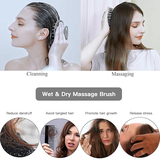 INNERNEED One-Piece Scalp Massager Shampoo Brush, Wet & Dry Scalp Care Head Scrubber Hair Washing, Soft Silicone Bristles, for Hair Growth, Dandruff Removal, Comfortable for All Hair Types (Gray)-GlimoraGlow