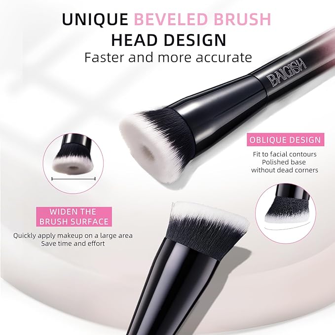 Makeup Brush Set, Flat Top Kabuki Brush Premium Foundation Brush for Liquid, Cream, and Powder with 2 Makeup Sponge for Foundation, Powder, Blush, and Concealer-GlimoraGlow
