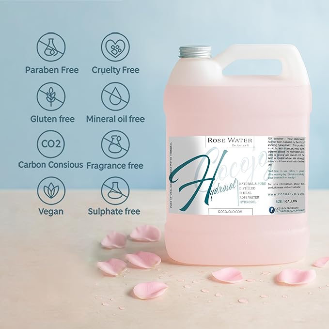 Rose Hydrosol Spray Cleansing Non GMO Facial Toner for Face Body Locs Rose Water Hydrating Face Mist, for Hydration Pure & Natural Hydrosol for All Skin Types - COCOJOJO - Bulk 128 OZ - 1 Gallon-GlimoraGlow