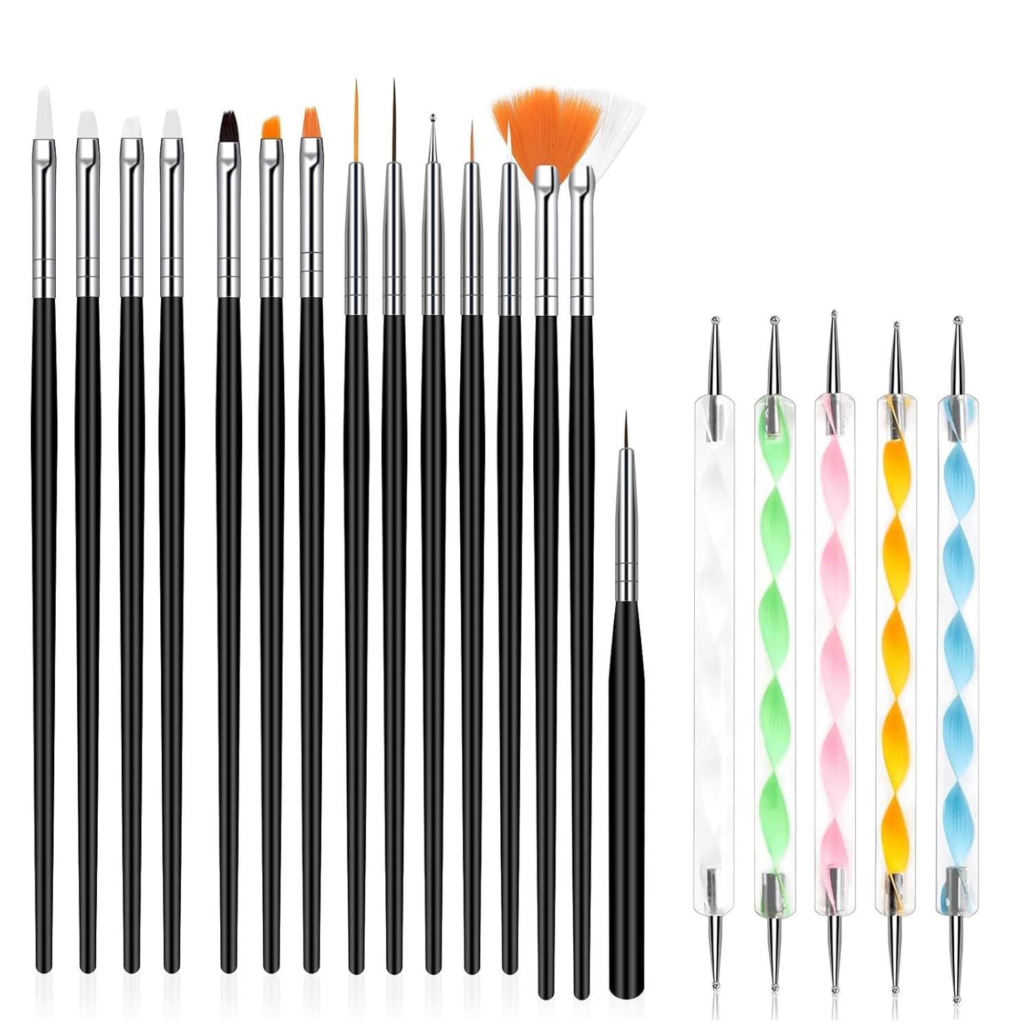 20Pcs Nail Art Brushes Tool Set, Nail Art Double-End Tools, Nail Liner Brushes, Silicone Pen Dotting Pen Tools Nail Art Kit for Home Nail Art DIY Salon Use-Black-GlimoraGlow