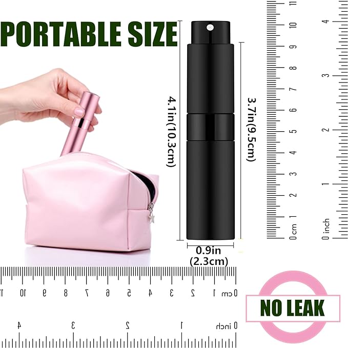 2 PCS/8ml Portable Mini Perfume Atomizer bottles, Empty Refillable Spray Bottle with 3 Types of Refill Tools, Pocket Travel Perfume Sample Bottles(Matte Black)-GlimoraGlow