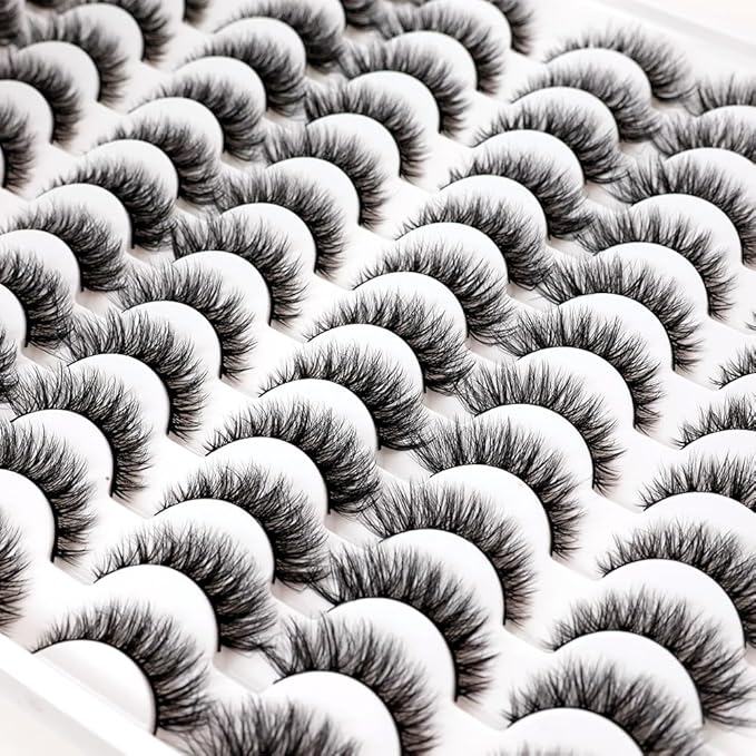 False Eyelashes 48 Pairs Faux Mink Lashes 14mm Wispy Lashes 3D Fluffy Cat Eye Lashes Pack Bulk Wholesale Strip Lashes(style 48-045)-GlimoraGlow