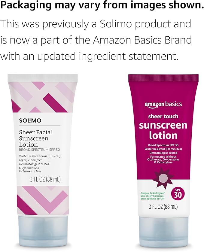 Amazon Brand - Solimo Sheer Face Sunscreen, Formulated without Octinoxate & Oxybenzone, Unscented, 3 fl oz (Pack of 1)-GlimoraGlow