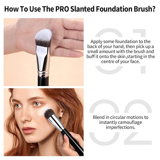 Foundation Brush, EIGSHOW Pro Slanted Brushes Angled Bristles Mask Kabuki Face Brush Perfect for Powder Liquid Cream Buffing Blending (F625)-GlimoraGlow