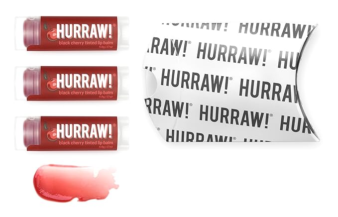 Hurraw! Black Cherry Tinted Lip Balm, 3 Pack: (Sheer Red Tint) Organic, Certified Vegan, Cruelty and Gluten Free. Non-GMO, 100% Natural Ingredients. Bee, Shea, Soy and Palm Free. Made in USA-GlimoraGlow