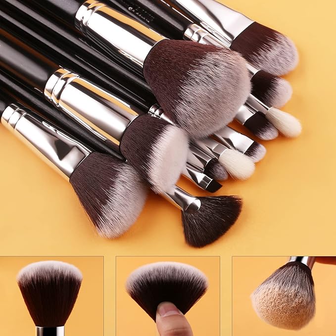 BEILI Makeup Brushes 12pcs Makeup Brushes Set with Holder Premium Synthetic Kabuki Foundation Brush Blending Blush Concealer Full Face Makeup Brushes Kit With Gift Box(Black)-GlimoraGlow