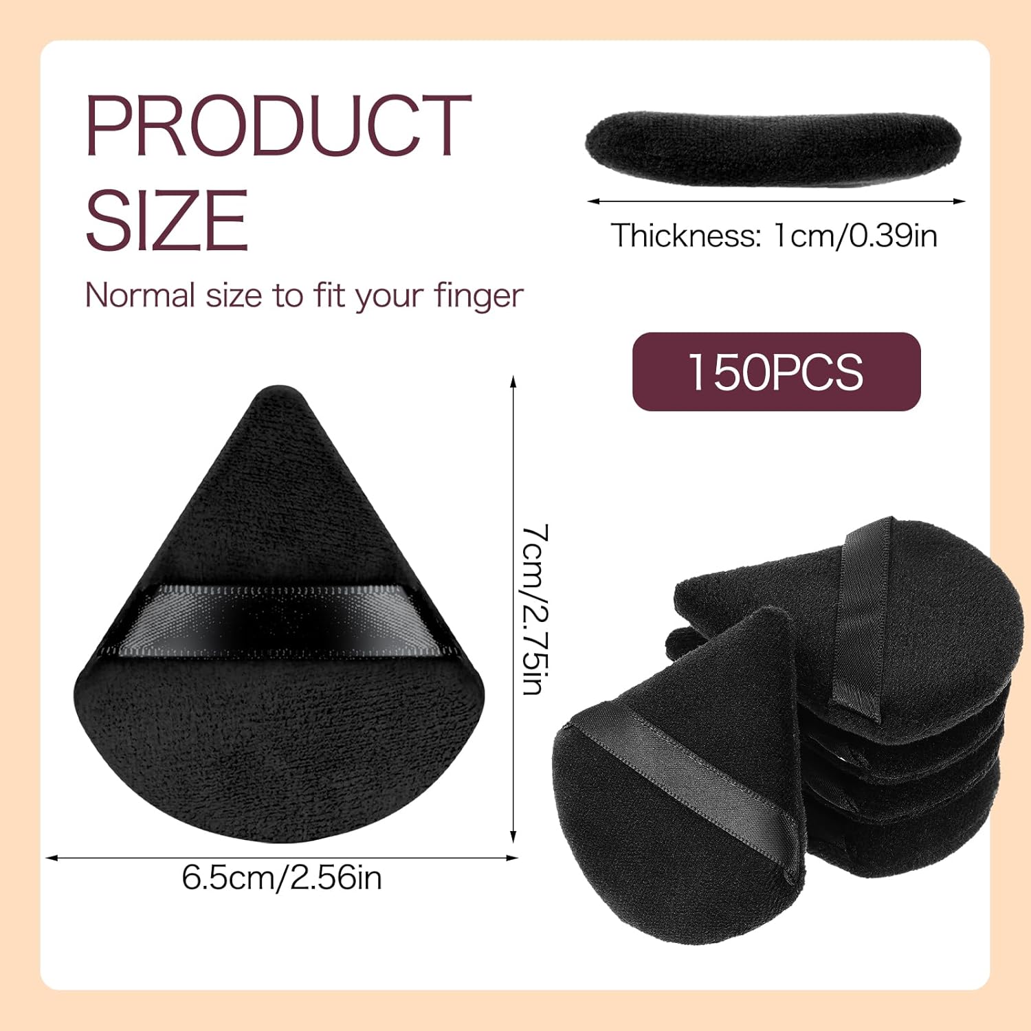 150Pcs Powder Puff Soft Makeup Puff for Loose Velour Triangle Powder Sponges for Setting Face Cosmetic Wet Dry Foundation Makeup Tools (Black)-GlimoraGlow