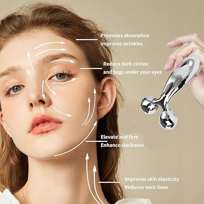 Stainless Steel Gua Sha and Face Roller Set,Metal Face Roller Gua Sha Massage Tool for Face Neck Eye Body Skin Care,Facial Roller for Women-GlimoraGlow