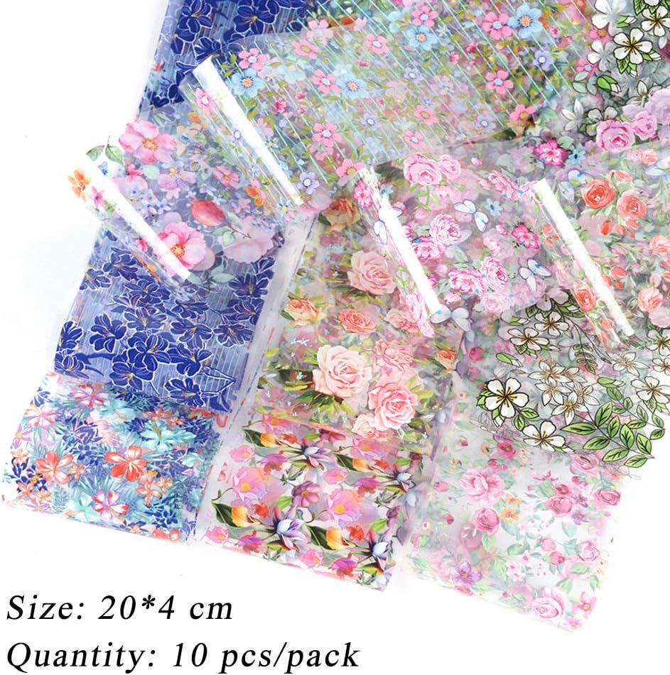 10 Sheets Flower Nail Transfer Foils Holographic Nail Foil Colorful Flower Stickers for Nails Decoration Starry Sky Manicure Transfer Tips Butterflies Nail Art DIY for Women Girls-GlimoraGlow