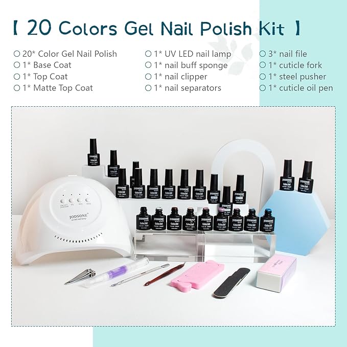 JODSONE 23 PCS Gel Nail Polish Kit with U V Light Popular Color with Durable Base Coat Matte Glossy Top Coat-GlimoraGlow