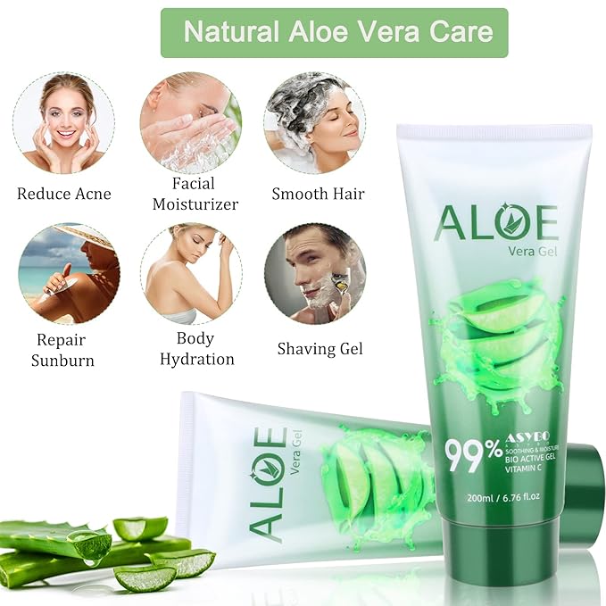 200x2 ML Aloe Vera Gel – 99% Organic Pure Aloe Vera Hydrating Face & Body Moisturizer, Natural Aloe Cream for Dry Skin, Sunburn, Acne, Soothing & Moisturizing-GlimoraGlow