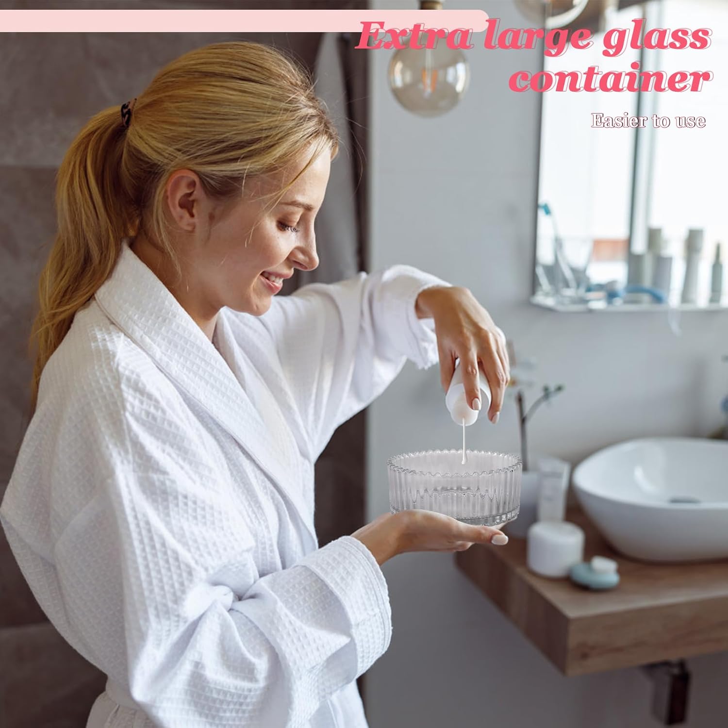 2Pcs Extra Large Body Powder Puff & Luxury 6" Glass Jar Dusting Powder Container with Puff for Women Bath Powder Puffs Perfect for Talcum or Loose Powder (White)-GlimoraGlow