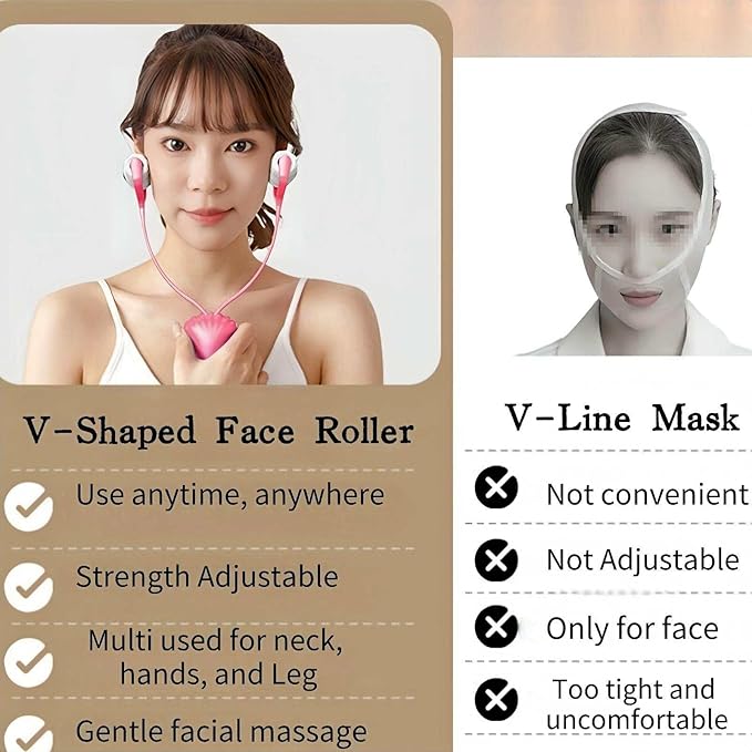 V-Shaped Face Roller Massager with 4 Magnetic Beads, Facial Lifting Tool Neck and Skin Tightening Beauty Massager-GlimoraGlow