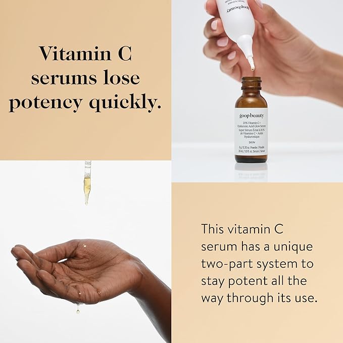 goop Beauty 20% Vitamin C + Hyaluronic Acid Serum | Improves Tone, Texture, & Hydration | L-ascorbic Acid and Hyaluronic Acid | Paraben and Silicone Free | 1 fl oz-GlimoraGlow