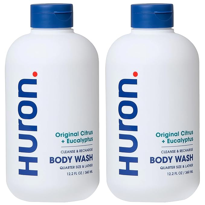 Huron Men's Moisturizing Body Wash - Crisp Citrus, Eucalyptus, Mint & Aromatic Greens Scent, 12.2 fl oz (2 Pack)-GlimoraGlow