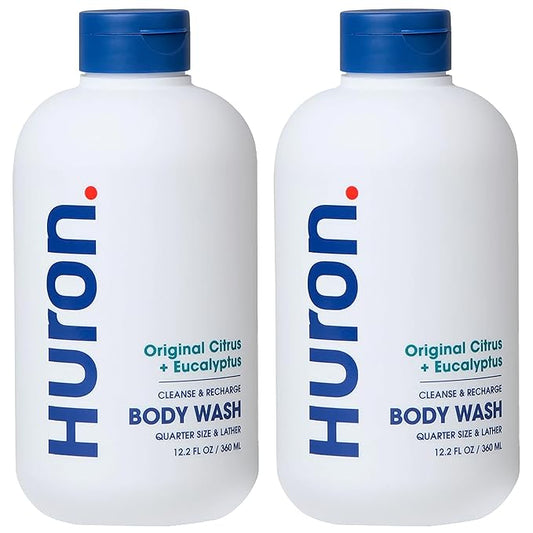 Huron Men's Moisturizing Body Wash - Crisp Citrus, Eucalyptus, Mint & Aromatic Greens Scent, 12.2 fl oz (2 Pack)-GlimoraGlow