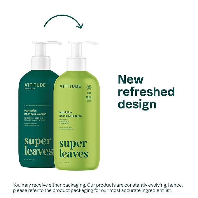 ATTITUDE Body Lotion, EWG Verified, Vegan & Cruelty-Free, Hydrating Moisturizer for Dry Skin, Non-Greasy Skin Care, Pear & Amber Scent, 16 Fl Oz-GlimoraGlow