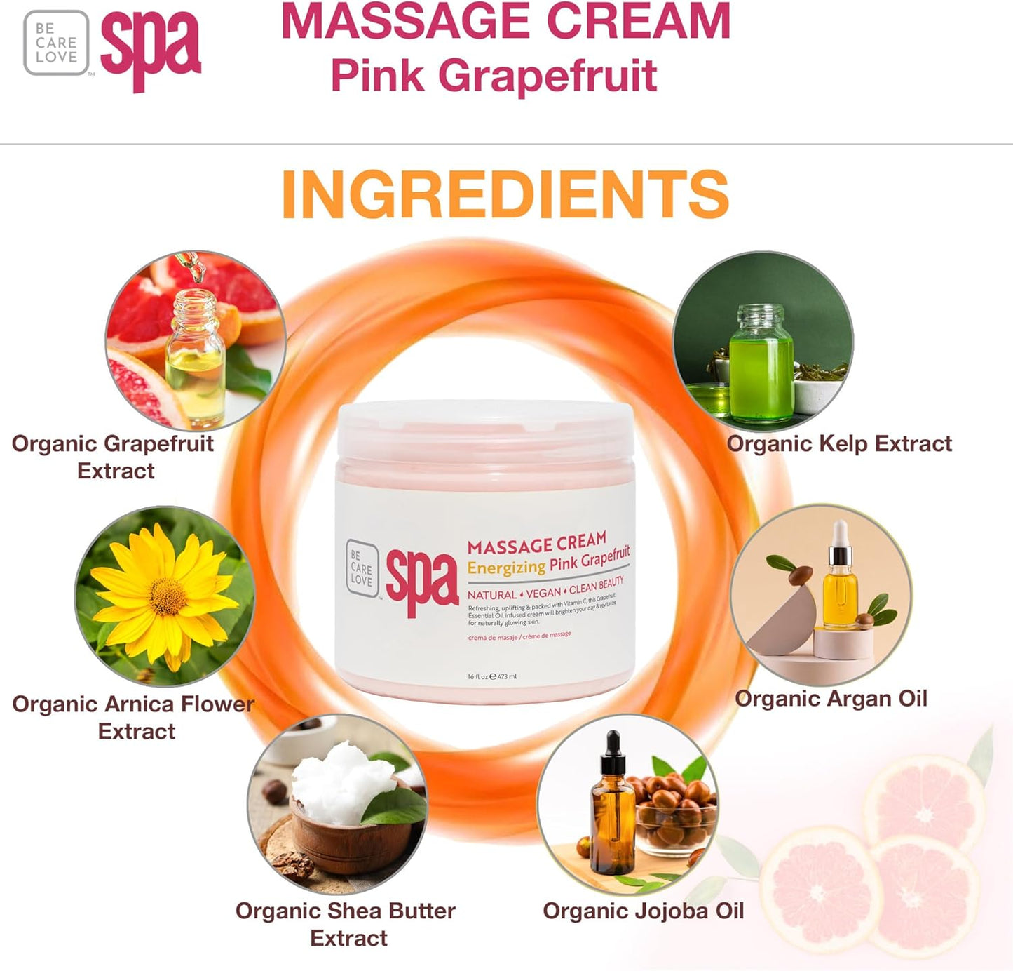 BCL SPA Massage Cream - Body Lotion & Body Cream with Organic Pink Grapefruit, Shea Butter, Aloe Vera, Vitamin E, Argan, and Almond Oils - Nourish & Revitalize skin. Home/Professional use 16 fl oz-GlimoraGlow