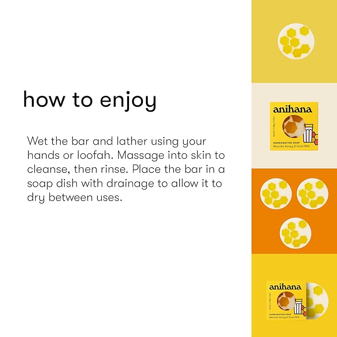 ANIHANA Handcrafted Soap 3 Pack with Coconut Oil, Gentle Cleansing Paraben Free Cruelty Free Refreshing Manuka Honey & Goat Milk Scent 4.23 oz each-GlimoraGlow