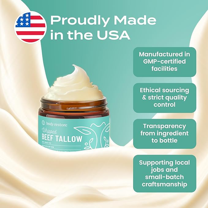 Body Restore Grass Fed Whipped Beef Tallow for Skin, Face, Body, Dry Skin - with Manuka Honey, Jojoba Oil, Birthday Gifts for Women, Men, Travel Essentials, Self Care - Eucalyptus-GlimoraGlow