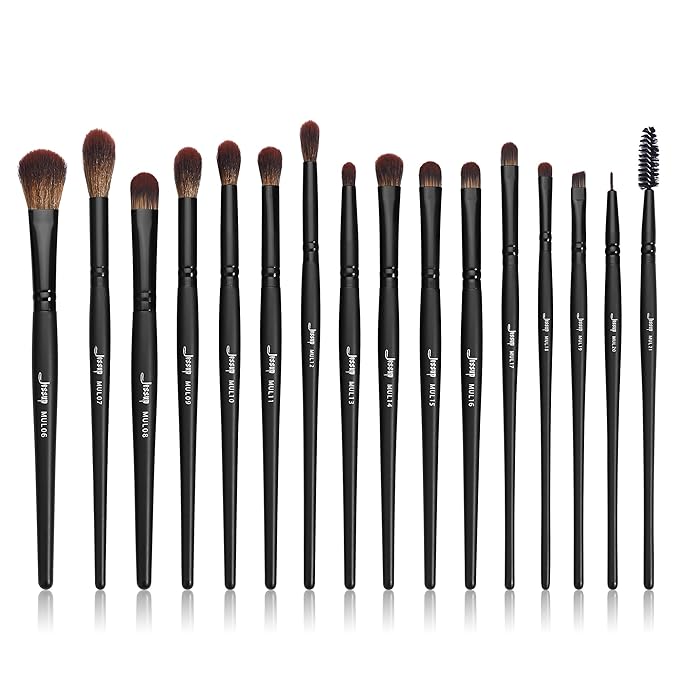 Jessup Eye Brushes Set, Vegan Makeup Brushes with Concealer Powder Eyeshadow Blending Eyeliner Spoolie Brush, 16pcs Premium Synthetic Black Cosmetic Brush T272-GlimoraGlow