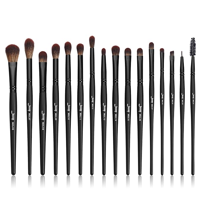 Jessup Eye Brushes Set, Vegan Makeup Brushes with Concealer Powder Eyeshadow Blending Eyeliner Spoolie Brush, 16pcs Premium Synthetic Black Cosmetic Brush T272-GlimoraGlow